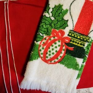 4 Red Napkins And A Cannon Dish Towel